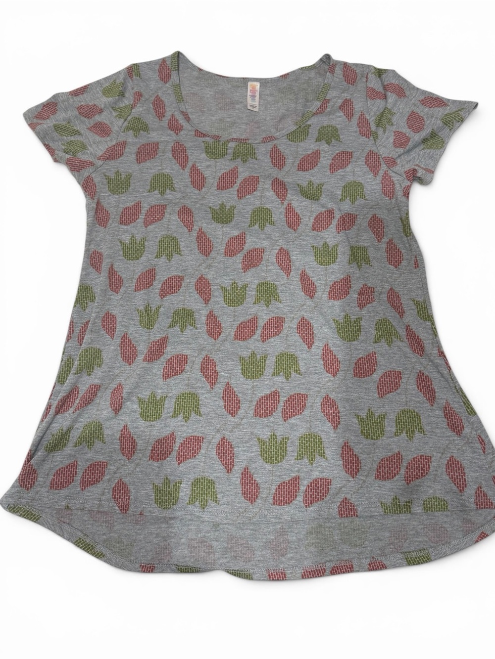 LuLaRoe Classic Tee Small Gray Pink Green Tulip Floral Short Sleeve